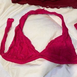 Hot pink over the neck, lace bralette